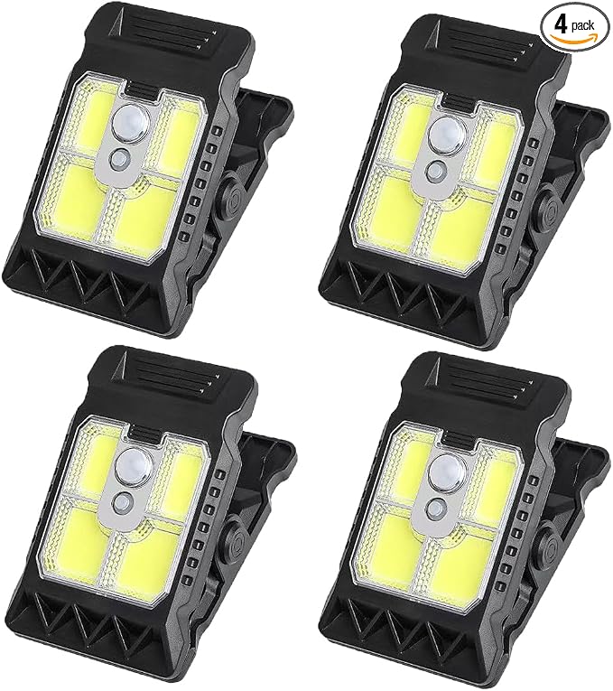 Solar Clip Lights Outdoor, Motion Sensor LED Clip On Lights, IP65 Waterproof Solar Powered Security Lights for Patio Fence Garage Yard Camping 4 Pack