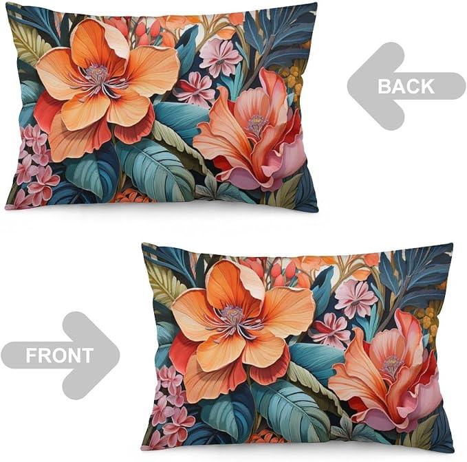 Pillowcases Tropical Flower Leaves Lumbar Pillow Covers Decorations 12 "x20 " Hawaiian Flower Pillow Covers Standard Size Decorative Invisible Zipper Design Rectangle Two Sides Printed for Bed Decor