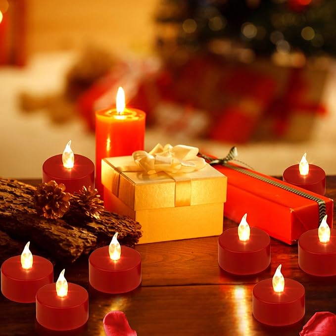 Hanzim Tea Light Candles with Remote Control,Flickering Flameless LED Candle,Long Lasting 400+Hours,Battery Operated with Timer for Home Decoration Seasonal &Festival Celebration(12pcs Red)