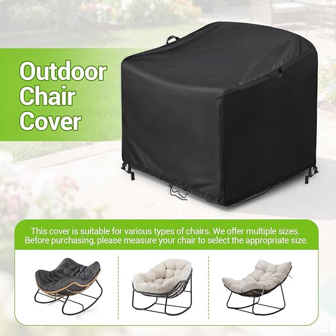 Kasla Patio Chair Cover, Waterproof Heavy Duty Cover for Outdoor Rocking Chair & Papasan Rocking Chair & Rattan Wicker Chair (Black, 46"L×38"W×19"H, 2 Pack)