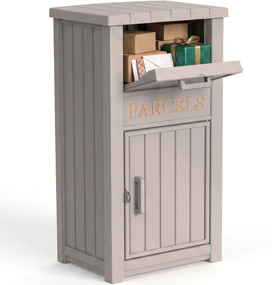 Package Delivery Boxes for Outside, 100 Gallon Outdoor Storage Box, with Lockable Secure Design, Deck Box Outdoor Waterproof for Entryway, Front Porch, Backyard, Garden, Patio(Grey)