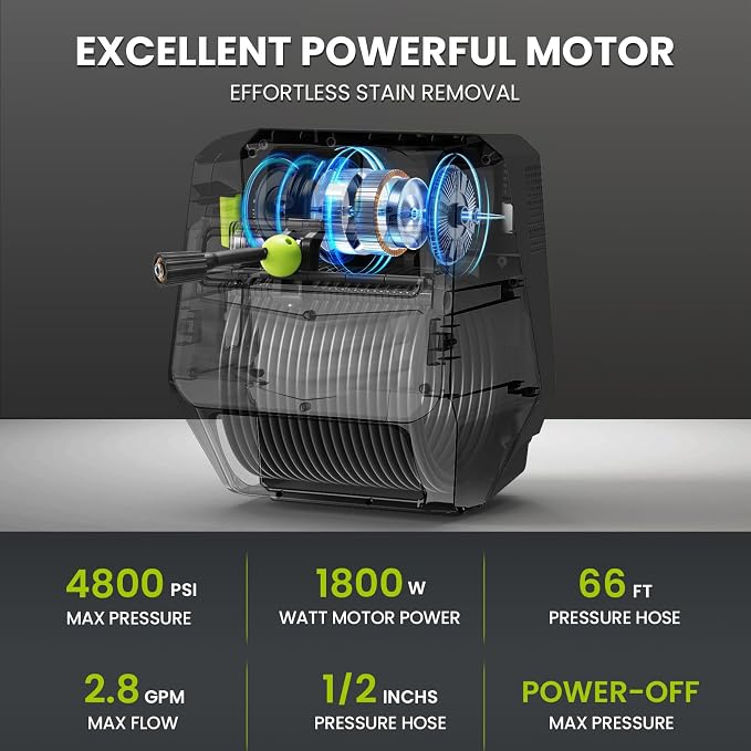 Wall Mounted𝐌𝐀𝐗𝐏𝐒𝐈𝟓𝟓𝟎𝟎 𝐏𝐫𝐞𝐬*𝐬𝐮𝐫𝐞 𝐖𝐚*𝐬𝐡𝐞𝐫 - 5 Levers with 100FT Retractable Hose for Car/Driveway,Automatic Rewind, Any Length Lock,Black