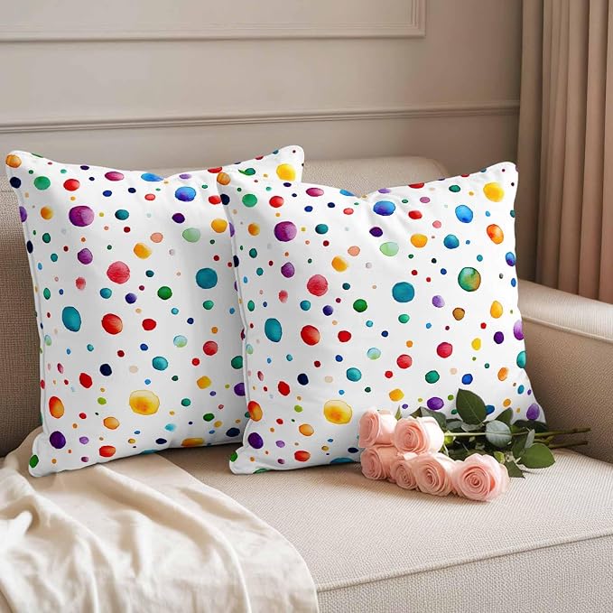 Color Polka Dot Outdoor Pillow Covers Set of 2 Abstract Watercolor Bubbles Modern Waterproof Throw Pillow Cover Decorative Cushion Cases for Patio Porch Garden 26X26 Inch