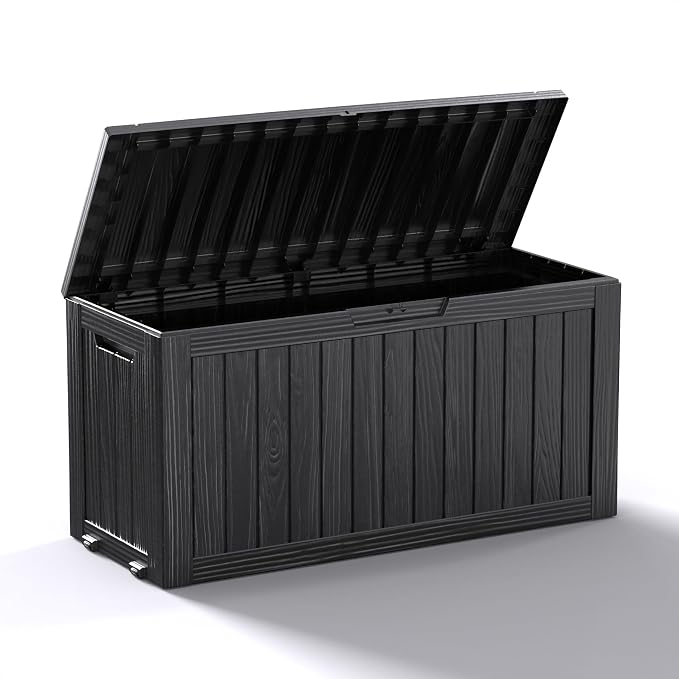 90 Gallon Outdoor Storage Box, Resin Deck Boxes Waterproof, Indoor Outdoor Bin for Package Delivery, Patio Cushions, Gardening Tools, Lockable, UV Resistant