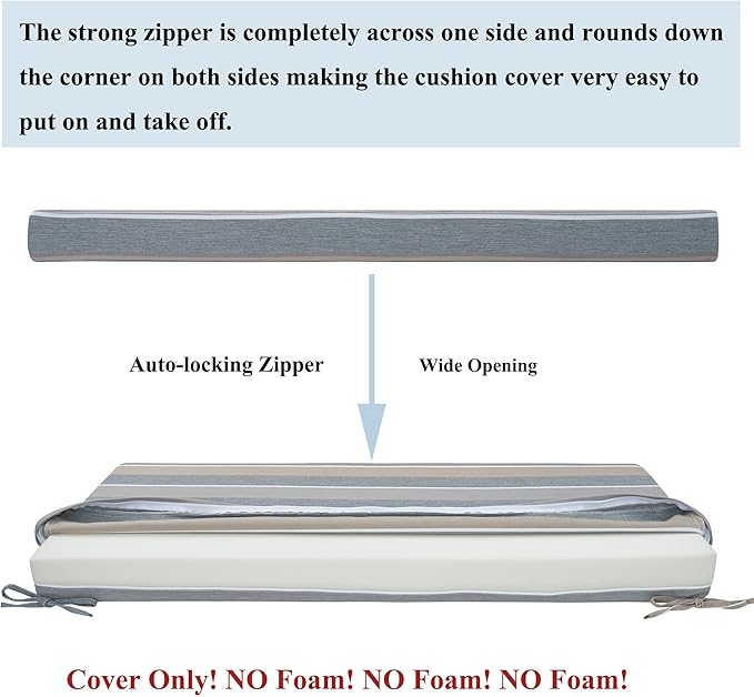 FUNHOME Outdoor Bench Cushion Covers,45" x 18" x 3", No Insert! Patio Bench Cushion Covers for Outdoor Furniture,Water Resistant Patio Loveseat Cushion Covers 1 Pack, Grey Stripe(Covers ONLY)