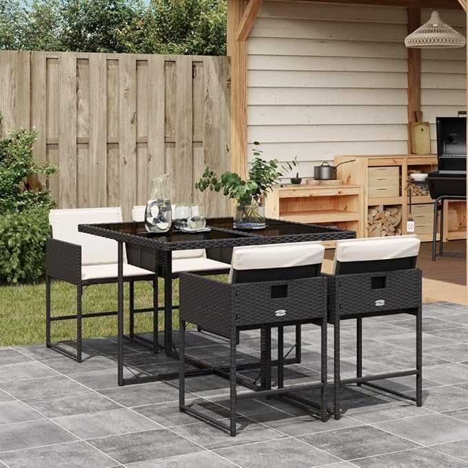 5 pcs Set Patio Dining Set & Balcony Furniture Black PE Rattan Garden Dining Set Outdoor Patio Furniture Set for Lawn Backyard Front Porch 43.3 x 41.7 x 28.7 in