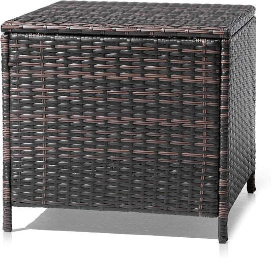 Outdoor Small Deck Box with Lid, Outdoor Wicker Side Table with Storage, Wicker Storage Box Patio Rattan End Table Small Resin Square Container Coffee Table Outdoor Side Table Patio Storage Box