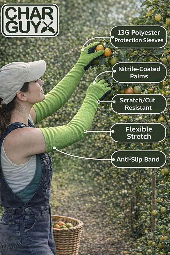 Long Sleeve Gardening Gloves Protection Sleeves, No-Slip Grip & Full Arm Guard Garden Cuffs; Durable, Protective