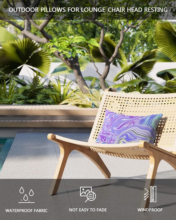 Outdoor Pillows Covers with Inserts Modern Abstract Gradient Ombre Ink Paint Ripples Waterproof Pillow with Adjustable Strap Throw Pillows for Patio Furniture Recliner Lounge Chair, 11x16 inch, 1PCS