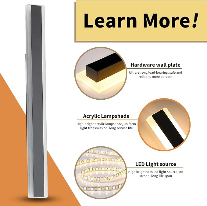47inch Outdoor Wall Sconces, Dimmable 3000K-6000K Exterior Long Wall Lights, IP65 Waterproof, Modern Wall Mounted Light Fixture for Patio, Garage, Porch, Yard with Remote Control