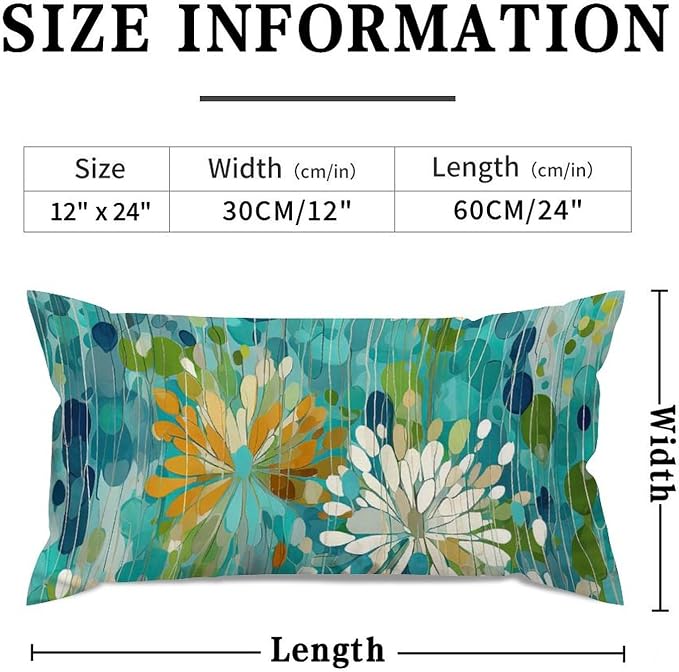 Make It Rain Fiesta Rectangle Lumbar Pillow Case Rainbow Teal Flower Throw Pillow Cover Rustic Decorative Cushion Covers Home Decor for for Bedroom Sofa Living Room Car 12x24in