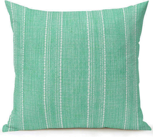 Vandarllin Waterproof Outdoor Pillow 1 Pack Mint Green Linen Stripes Decorative Throw Pillows Cover & Insert 16x16 Inch Pillowcase Parallel Vertical Lines Pillows for Couch Sofa Bed Patio Furniture