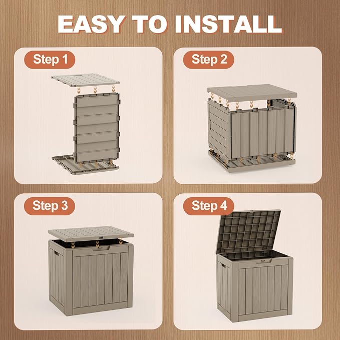 EFU Outdoor Storage Box 38 Gallon Deck Box (Indoor & Outdoor) Lockable UV Resistance Waterproof Resin Storage Bin Storage Box for Outdoor,Patio Storage(Taupe)
