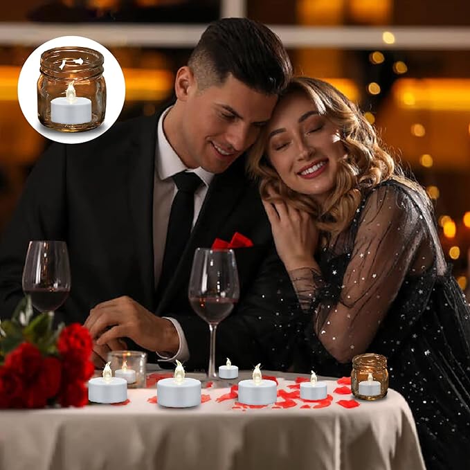 Battery Operated Tea Lights Candles,Flameless Led Electric Fake Candle, 50 Pack Realistic Flickering Votive Tealights, Long Lasting 200+Hours,for Wedding Party Home Decoration (Warm White)