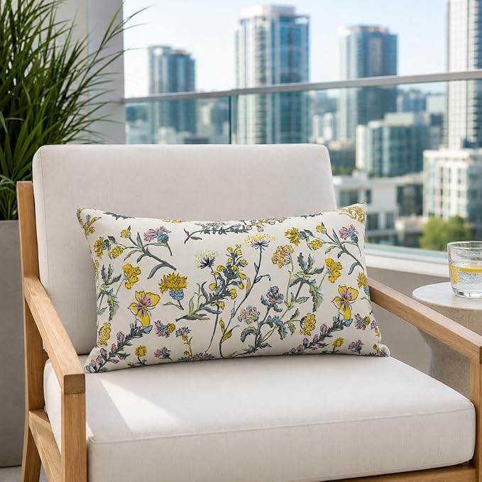 Outdoor Lumbar Pillows 12"x20" Waterproof Patio Pillows with Inserts | Set of 2 Fade Resistant Outdoor Waterproof Lumbar Pillow Decorative Garden Lumbar Cushions for Home Patio Terrace Sofa