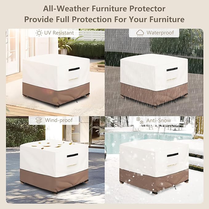 Patio Ottoman Cover Waterproof Heavy Duty Square Outdoor Ottoman Covers, 22W x 22D x 18H Inches Patio Furniture Covering Protector Outdoor Side Table Cover (Beige)