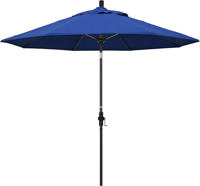 California Umbrella 9' Round Aluminum Pole Fiberglass Rib Market Umbrella, Crank Lift, Collar Tilt, Bronze Pole