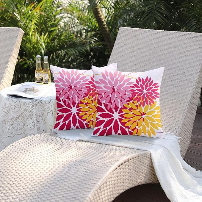 DFXSZ Pack of 2 Outdoor Waterproof Throw Pillow Covers 20x20 DarkLight Pink | Polyester Spring Summer Valentines Floral Decorative Cushion Cases(NO INSERT),For Couch Patio Funiture Garden Home Decor