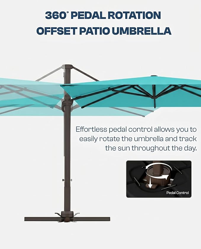 9x9 FT Square Cantilever Umbrella,Easy Tilt, Fade Resistant & 360° Rotation, Offset for Pool Deck Backyard Patiopeacock blue (Base not Included)