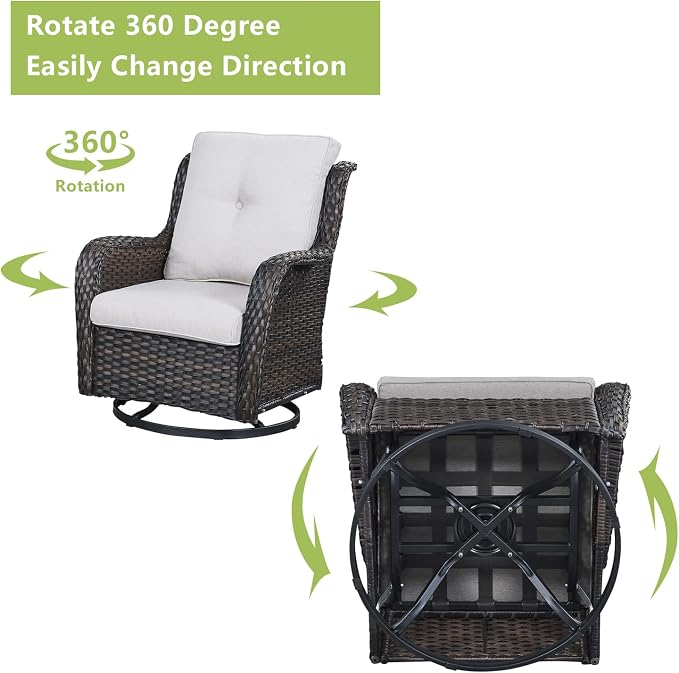 Rilyson 5 Piece Outdoor Patio Furniture Set - Rattan Wicker Patio Conversation Sets with 2 Swivel Rocker Chairs,2 Ottomans and 1 Sofa for Outside Porch Deck Backyard(Brown/Beige)