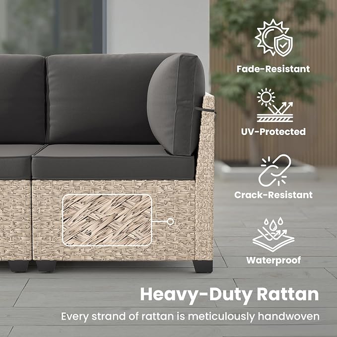 Soohow 7-Piece Patio Furniture Set, Outdoor Sectional All-Weather Wicker Patio Conversation Set for Garden, Porch, Backyard - Grey Cushions