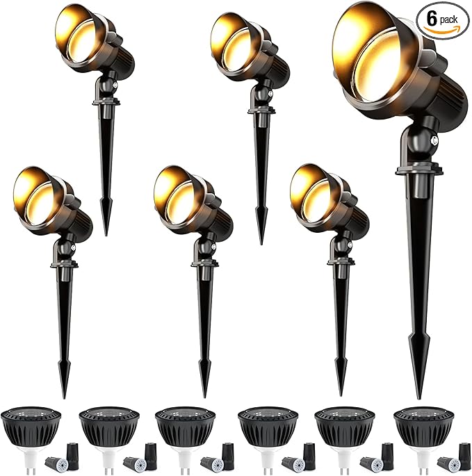 Low Voltage Landscape Lighting: 10W MR16 LED Landscape Lights 12-24V 3000K Warm White - Wired Garden Yard Tree Wall Lighting for Family Home - 6 Pack