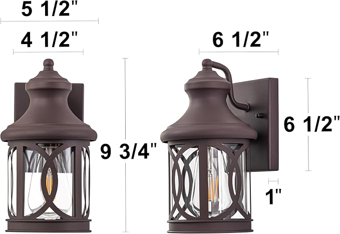 2-Pack Outdoor Wall Lights, Porch Lights, Waterproof Outdoor Wall Sconce, Exterior Light Fixture Bronze Finish with Clear Glass Shade for Garage Patio Front Door Balcony