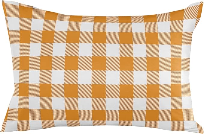 Outdoor Waterproof Throw Pillow Covers Set of 2 Orange Buffalo Check Plaid Lumbar Pillowcases 20x12 Inches Farmhouse Style Patio Decorative Pillows Cushion Case Patio Pillows for Couch Bed Garden