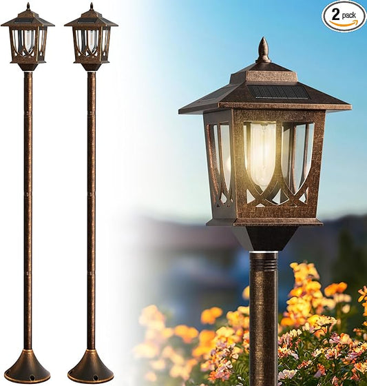 63" Solar Lamp Post Light 2 Pack, Solar Light Posts for Outside Waterproof, Outdoor Lamps for Patio, Backyard, Front Porch Decor, Warm White, Replaceable Bulb