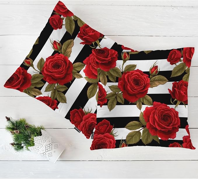 Swono 18"X18" Throw Pillow Covers Rose, Bloom Red Peony Rose Flowers Boho Pillowcase Cushion Covers for Couch Bed, Square Decorative Pillow Cover Home Sofa Bedroom Car, 2 Pcs