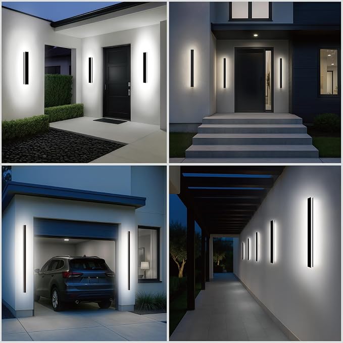 47.25 Inch Long Outdoor Wall Lights,Dimmable Linear Modern Exterior Sconce, Black Porch Lights with Remote Control, Lighting Fixture for Garage 2700-6500K