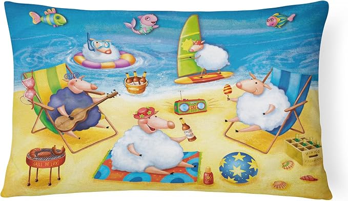 Caroline's Treasures APH0081PW1216 Party Pigs on The Beach Canvas Fabric Decorative Pillow Machine Washable, Indoor Outdoor Decorative Pillow for Couch, Bed or Patio, 12HX16W