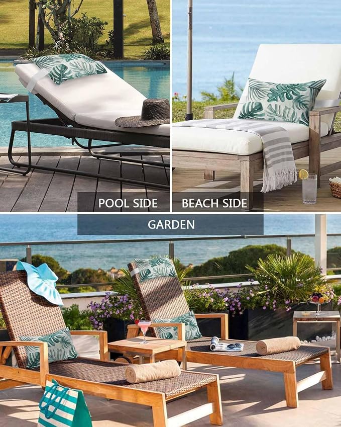 Pack of 2 Outdoor Lumbar Pillow Covers 11x16 Inch, Turquoise Monstera Deliciosa Waterproof Throw Pillow Covers Set, Summer Botanical Tropical Decorative Cushion Cases for Patio Porch Car