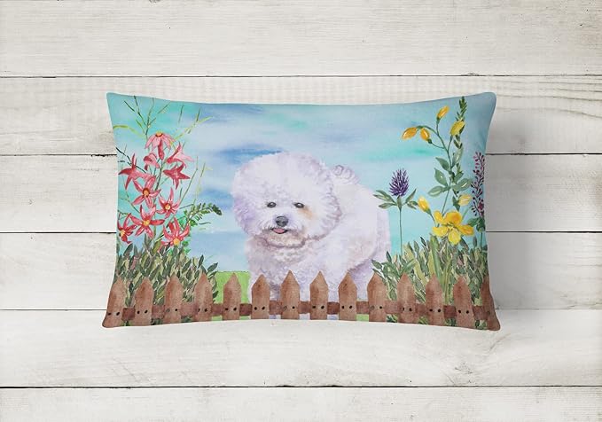Caroline's Treasures CK1210PW1216 Bichon Frise Spring Canvas Fabric Decorative Pillow Machine Washable, Indoor Outdoor Decorative Pillow for Couch, Bed or Patio, 12HX16W