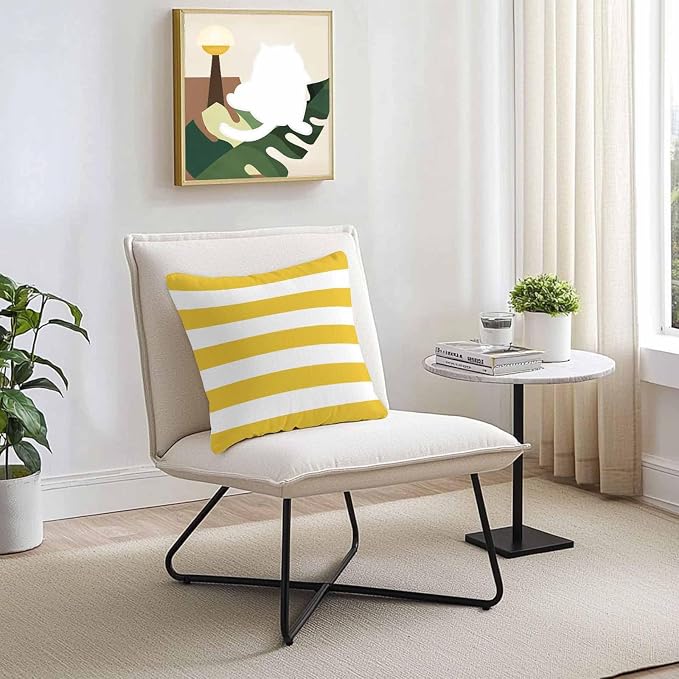 Outdoor Waterproof Throw Pillow Covers Set of 2 Yellow White Stripe Pillowcases 24x24 Inches Simple Style Striped Decorative Pillows Cushion Case Patio Pillows for Couch Bed Chair Garden