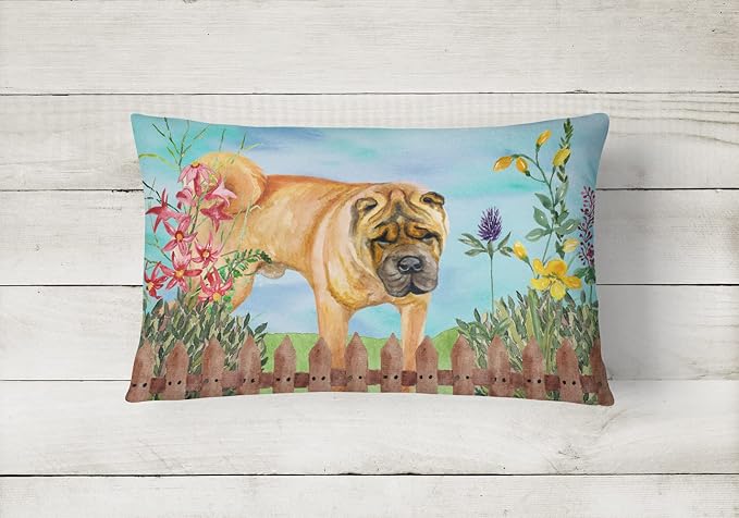Caroline's Treasures CK1223PW1216 Shar Pei Spring Canvas Fabric Decorative Pillow Machine Washable, Indoor Outdoor Decorative Pillow for Couch, Bed or Patio, 12HX16W