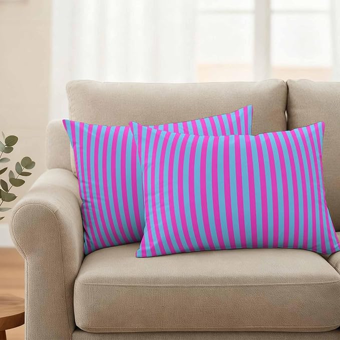 Lumbar Pillow Covers 20x12 Inch Set of 2, Purple Striped Waterproof Outdoor Cushion Covers, Geometric Pink Vertical Solid Rainbow Decorative Pillowcases for Couch, Sofa, Bed, Garden, Patio
