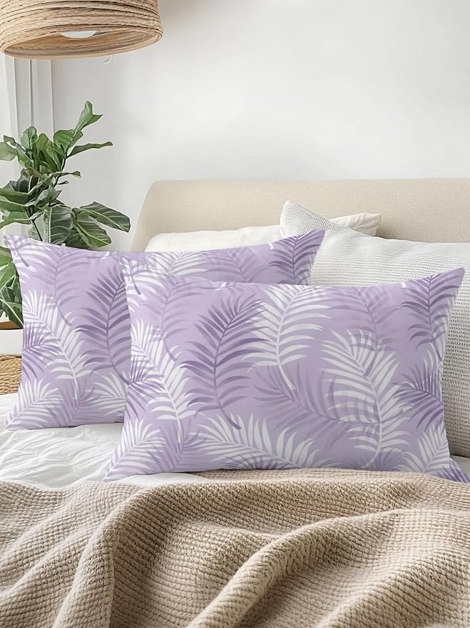 Waterproof Outdoor Pillow 1 Pack Lavender Tropical Palm Leaves Decorative Throw Pillows Cover & Insert 20x12 Inch Lumbar Pillowcase Summer Jungle Foliage Pillows for Couch Sofa Bed Patio Furniture