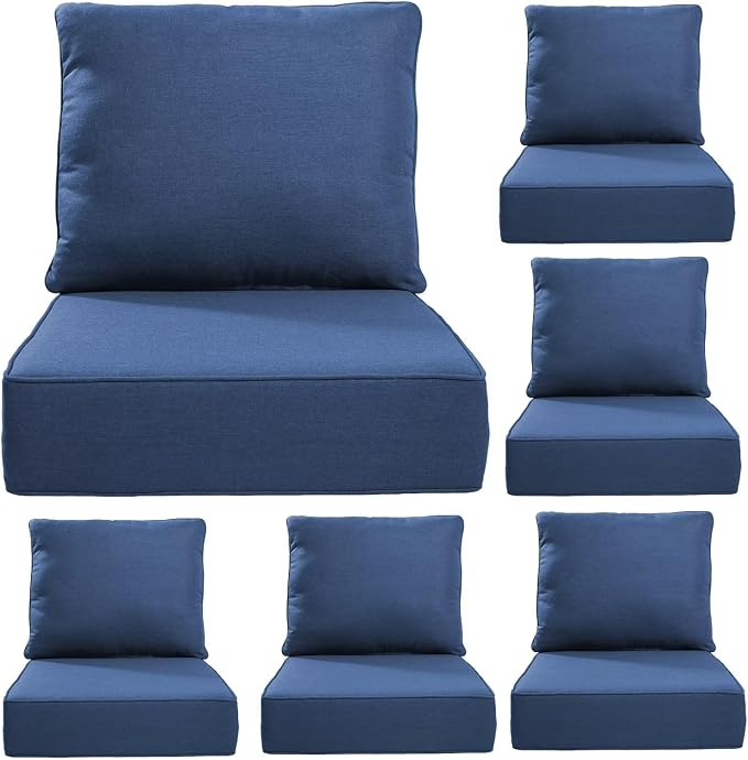 Luxury 24*24*6in Outdoor Patio Cushions, 6 Pieces Navy Blue Outdoor Cushion | 6in Outdoor Patio Cushions, Water-Resistant, Reversible, Removable Cover, for Patio Chairs Sofa Couch Loveseat