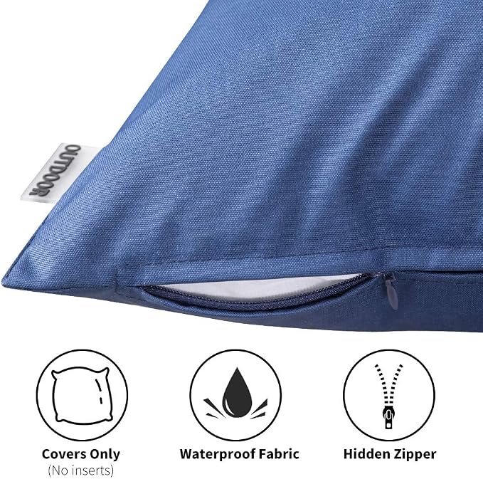 MIULEE Pack of 2 Waterproof Pillow Inserts Bundle Pack of 2 Outdoor Pillow Covers Navy Blue 20x20 Inch