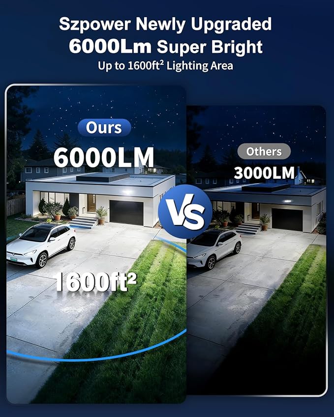 6000LM Solar Lights Outdoor, 4 Heads Motion Sensor Outdoor Lights, Solar Flood Lights for Yard House Outside Garage, IP65 Waterproof, 3 Modes, Easy Install, 4 Pack