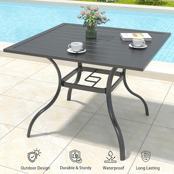 Anmutig 5 Piece Outdoor Patio Dining Set, 4 Swivel Rocking Patio Chairs & Square Dining Table Outdoor Furniture for Backyard Bistro Garden Poolside, Blue