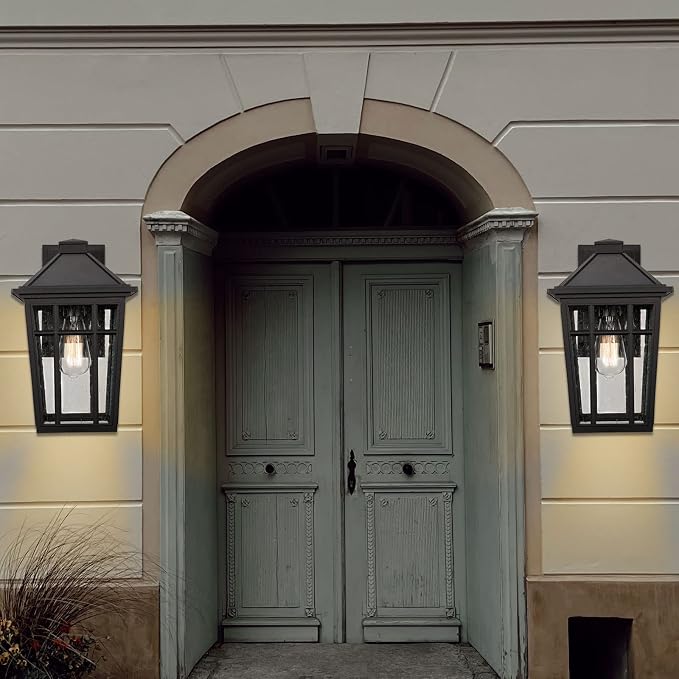Darkaway Outdoor Sconce Lights Wall Light Fixtures, 14inch Large Porch Light Outdoor Wall Anti-Rust Waterproof Aluminum with Glass Exterior Light Fixture for Patio Yard Doorway Garage (Large, Black)