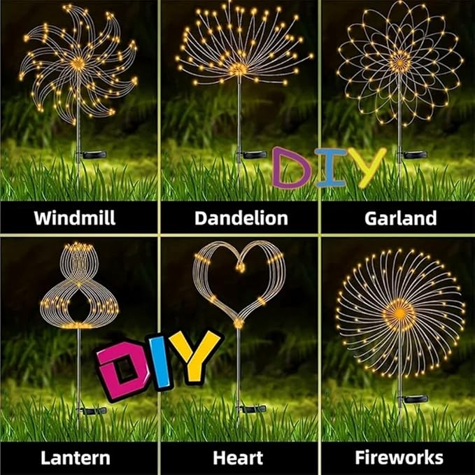 XIHAMA Solar Garden Lights Solar Firework Lights,2 Pack 8 Lighting Modes Solar Lights Outdoor Waterproof for Garden Patio Walkway Pathway Party Wedding Decorative(150 LEDs,Colorful)