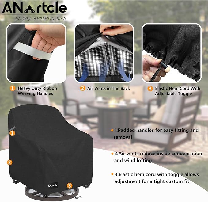 ANartcle Patio Swivel Rocking Chair Cover 2-Pack,100% Waterproof Heavy Duty Outdoor Chair Covers,Patio Furniture Covers Waterproof(27.5 W x 32.5 D x 39 H inches) Black.