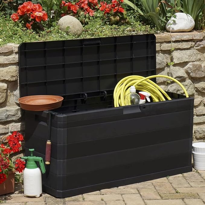 shubiao Patio Storage Box Black 46.1"x17.7"x22",Patio Accessories, Storage Box, Deck Storage Box, Outdoor Storage Cabinet
