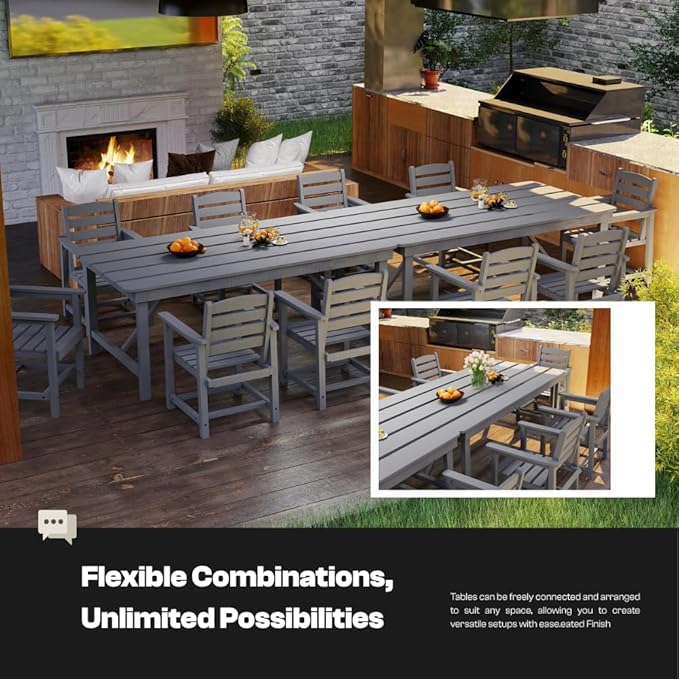 Outdoor HDPE Dining Set 5 Pieces, Patio Table with Umbrella Hole and 4 Chairs, All Weather Patio Furniture for Lawn, Garden, Backyard, Deck, Poolside, Heavy Duty Outdoor Dining Table and Chairs, Grey