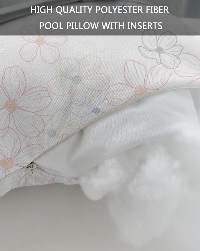 Outdoor Pillows Covers with Inserts Line Cherry Blossom Design Simple Flower Waterproof Recliner Pillow with Adjustable Strap Throw Pillows for Patio Furniture Pool Lounge Chair, 12x20 inch, 1PCS