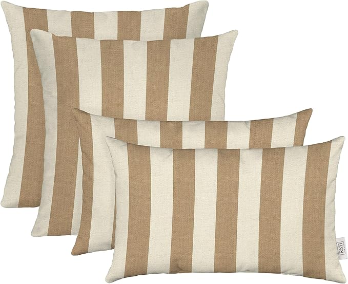 RSH DECOR Indoor Outdoor Sunbrella Set of 4 Throw Pillows - 2 Square 17x17 & 2 Lumbar 20x12 - Maxim Heather Beige - Made in USA