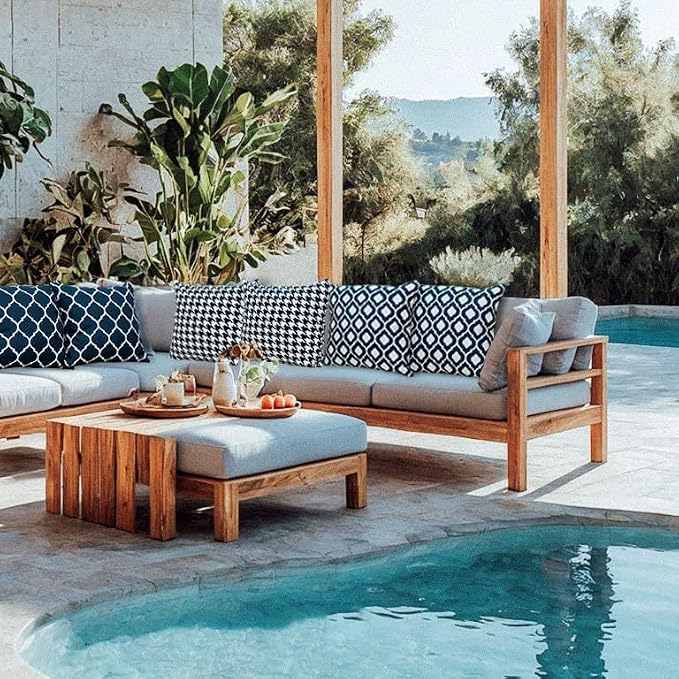 Outdoor Pillow Covers 2 Pack Patio Decorative Accent Throw Pillow Covers, Waterproof and Fade Resistant, Perfect for Summer Outdoors and Indoors, Moroccan 18x18in Blue and White